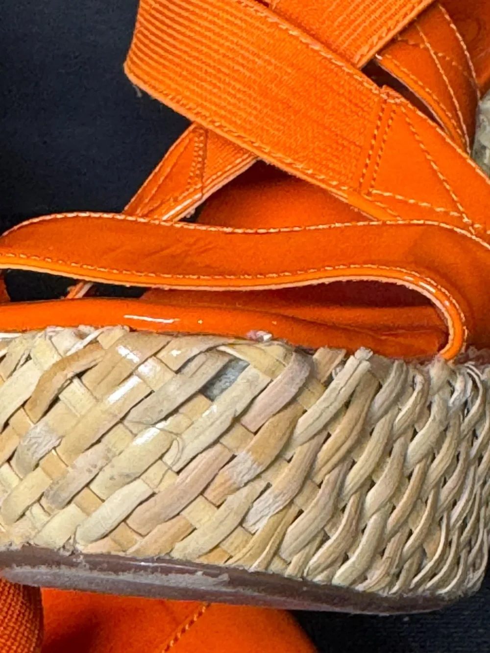 Curations Orange Patent Raffia Platform Wedge Sandals 6M Tropical Resort